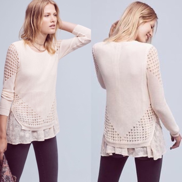Anthropologie Sweaters - Sunday in Brooklyn | Fiona Lace Trim Sweater Ivory